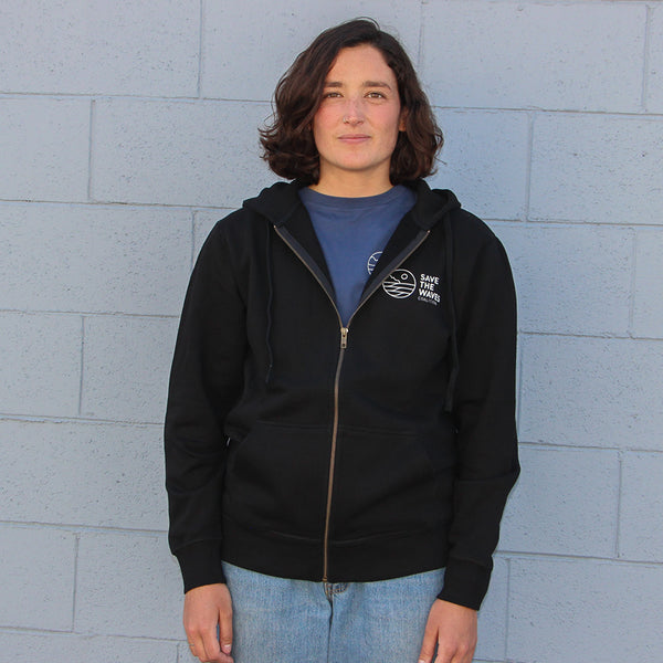 Save The Waves Black Hoodie Zip Up_Front
