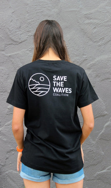 Women_Black Unisex Save The Waves Tshirt_Back