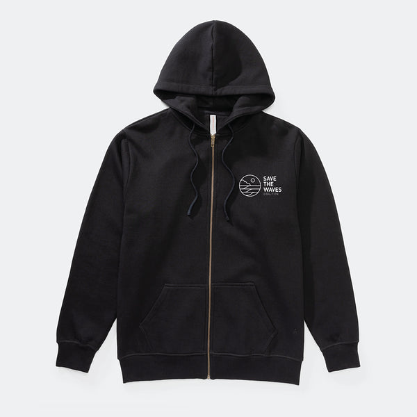 Save The Waves Unisex Zip Black Hoodie