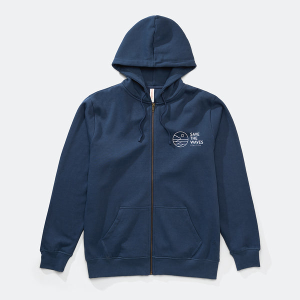 Save The Waves Unisex Zip Navy Hoodie